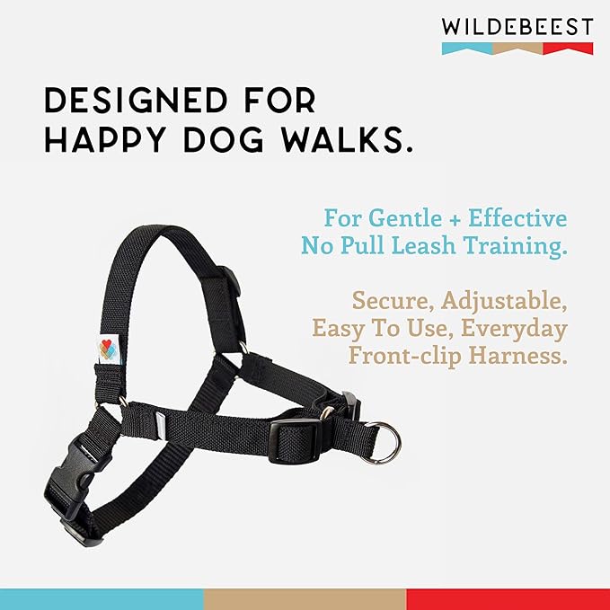 Wildebeest No Pull Dog Harness | Comfortable Training Harnesses | Effective No Pull Harness Design | Ideal for Small Dog and Puppy | 4-Point Adjustable (XS - 15~20 inch Girth, Black)