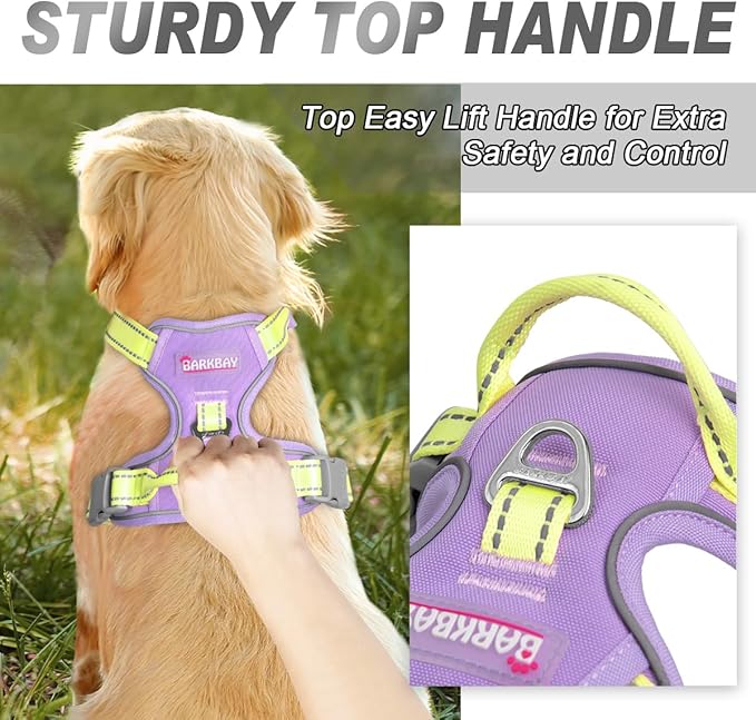 BARKBAY No Pull Dog Harness Front Clip Heavy Duty Reflective Easy Control Handle for Large Dog Walking(Violet Purple & Sunlight,S)