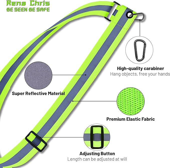Rena Chris Reflective Running Gear, Reflective Sash, Night Dog Walking Safety Gear, High Visibility Reflective Safety Running Belts for Women, Night Jogging Safety Gear Reflective Belt and Armband