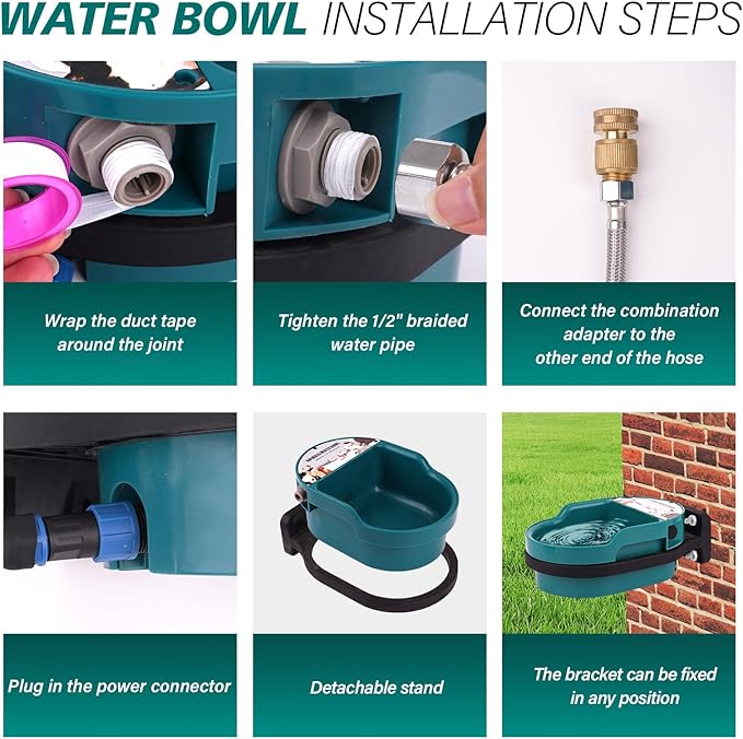 Automatic Heated Dog Water Bowl Outdoor Large Breed Heated Water Bowl for Cats Dogs with Chew-Resistant Cord Auto Fill Wall Mounted Pet Thermal Heated Water Bowl Dog Water Dispenser