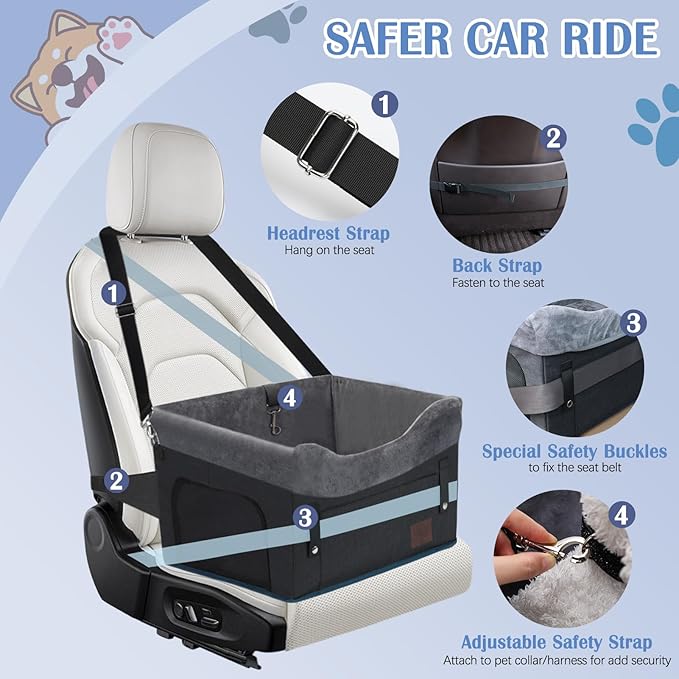 PetsHome Dog Car Seat for Small Dogs, Detachable Washable Dog Booster Car Seat with Storage Pocket, Breathable Mesh, Safety Leash, Adjustable Straps for Small Pets Up to 25lbs-Black