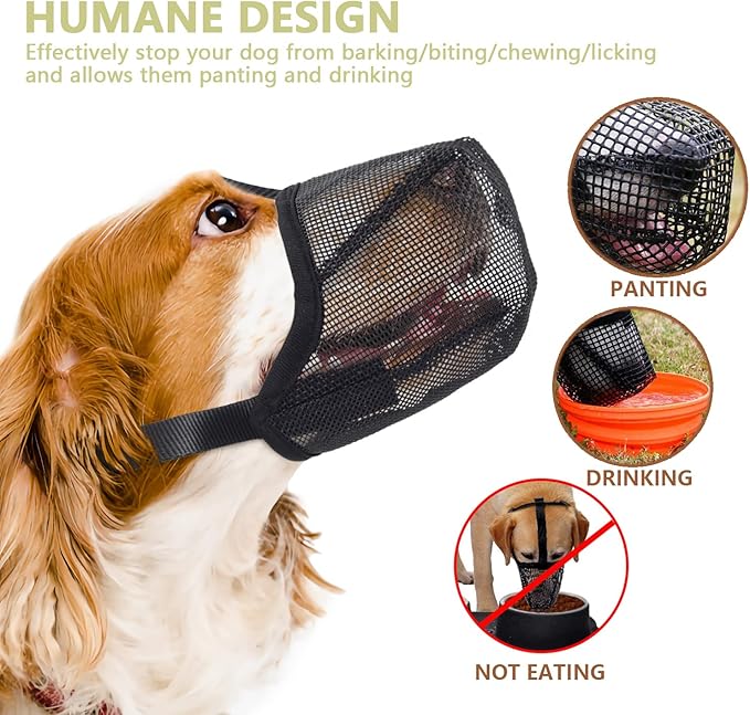 Whongkidz Basket Muzzle for Large Dogs, Soft Mesh Dog Mouth Guard, Allow Drinking, No Biting or Chewing - Black, L
