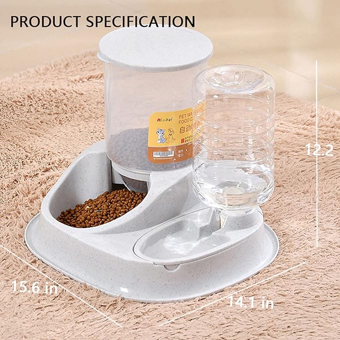 Automatic Gravity Dog Feeder, 2 in 1 Large Capacity Separated Rotatable Dog Food and Water Dispenser for Small Medium Cats, Dogs, Puppies and Rabbits