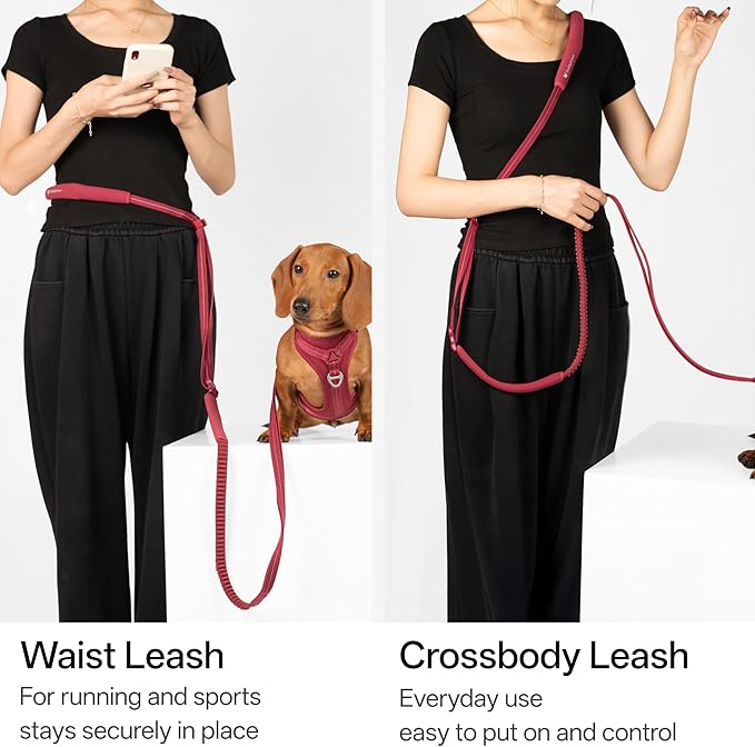 Hands Free Dog Leash Adjustable Versatile Crossbody Waist Dog Leash Reflective Comfortable Padded Handles Shock Absorbing Walking Lead for Small Medium Large Dogs (Super Reflect-Earth, S)