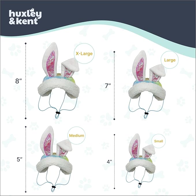 Huxley & Kent Pet Hat for Dogs & Cats - Cute Easter Costume Hat with SnugFit Adjustable Straps - Soft Cap for Spring, Photos & Parties - Bunny Ears, Small
