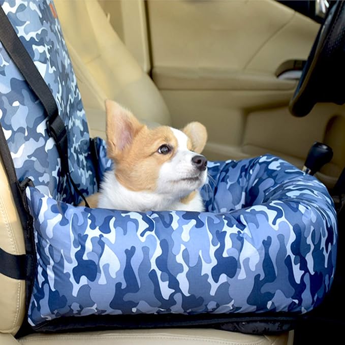 Dog Bed Dog Car Seat Puppy Pet Car Booster Seat,Detachable Non-Slip Dog Travel Car Carrier Bed with Clip-On Safety Leash,Removable Washable Cover for Small and Medium Pets