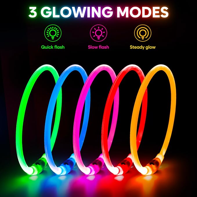 Light Up Dog Collar - Waterproof LED Pet Collar Rechargeable, TPU Cuttable Glow in The Dark Dog Lights for Night Walking (Pink)