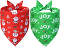 Christmas Dog Bandanas 2-Pack for Large X-Large Dogs - Reversible Santa & Stripes Print Scarf, Red & Green Pet Costume Accessory for Holiday Parties