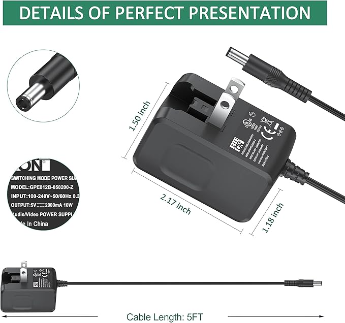 FITE ON AC to DC Replacement Automatic Pet Feeder Power Adapter Wall Cat Dog Brid Feeder Food Dispenser Charger Power Supply Cord UL Listed (for Droll Yankees)