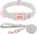 Personalized Dog Collar Custom Nylon Dog Collar Engraved Name ID Adjustable for Small Medium Large Dog Chihuahua Pitbull Grey Collar Leash M