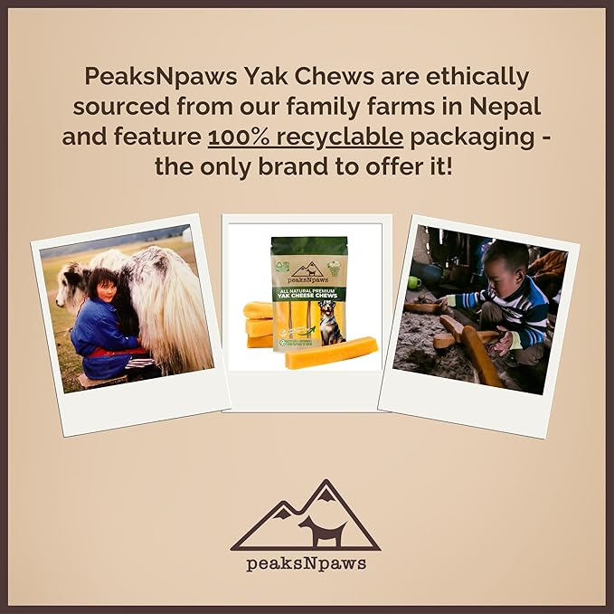 peaksNpaws Yak Cheese, High Protein, Himalayan Dogs Chews, Natural Dog Treats, Lactose Free, Long Lasting Dogs Treat for Aggressive Chewers Under 35 lbs 3 Medium Chew Sticks