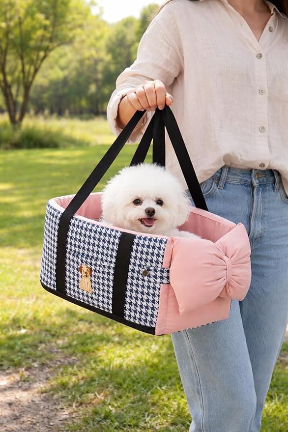 Center Console Dog Car Seat- Portable Pet Travel Bag with Safety Tethers and Removable Cooling Mat, Suitable for Small dags（Gray.