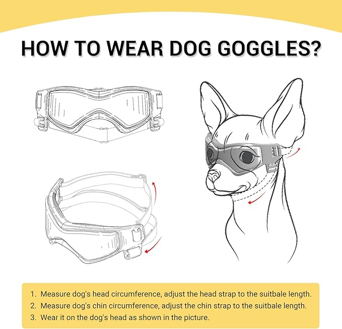PETLESO Dog Goggles Small Breed, Dog Sunglasses UV Protection Puppy Eyewear for Small Pet Outdoor Riding Driving, Black S