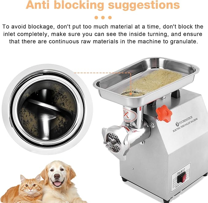 YUCHENGTECH Comercial Electric Animal Feed Pellet Machine Pet Food Pellet Machine 1500W for Commercial Mass Production Dog Cat Bird Feed with 3mm/5mm/7mm Molds 110V