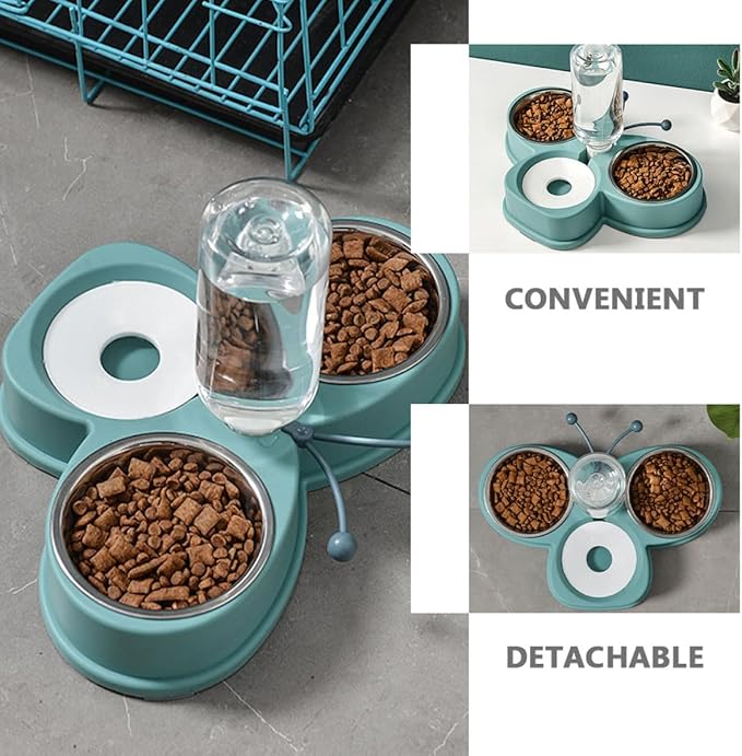 Automatic Pet Feeder with 720ml 304 Stainless Steel Bowls, Anti-Skid Dual Water and Food Dispenser for Cats and Dogs, Convenient Green Pet Waterer for Home Use
