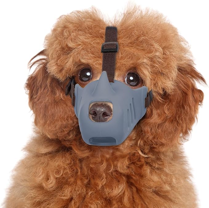 NACOCO Anti Bite Dog Muzzle - Dog Soft Mouth Rhino with Adjustable Strap Covers Breathable Silicone Cage Pet for Biting Chewing Small Medium (Grey Rhino, L)