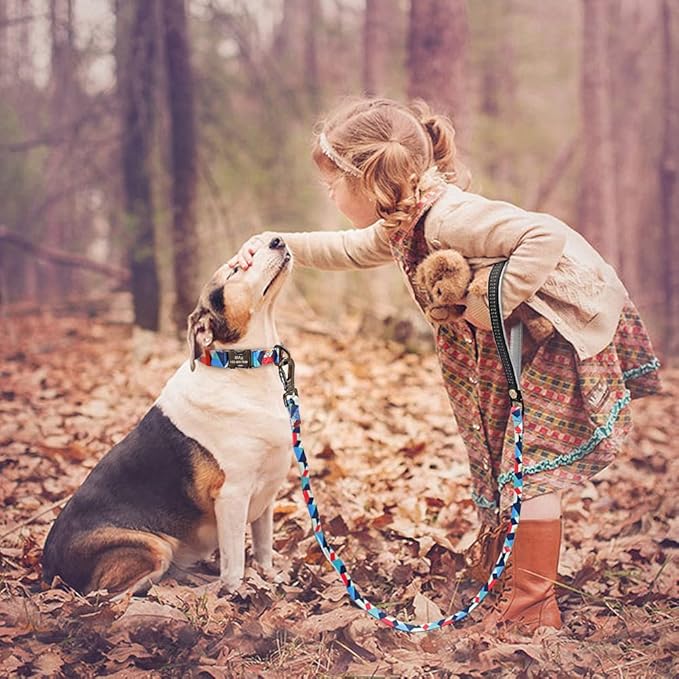 Nylon Dog Collar Leash Set Soft Personalized Dogs Collars Lead Padded with Safety Buckle for Small Medium Large Dogs Pet Pitbull Blue S