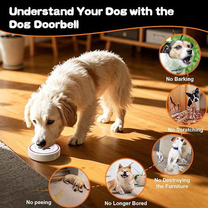 ChunHee Smart Dog Door Bell Wireless Puppy DoorBell for Potty Training, Dog Bells to go Outside, Bells for Dogs to Ring to go Potty, 2 Dog Buttons [New 2025]