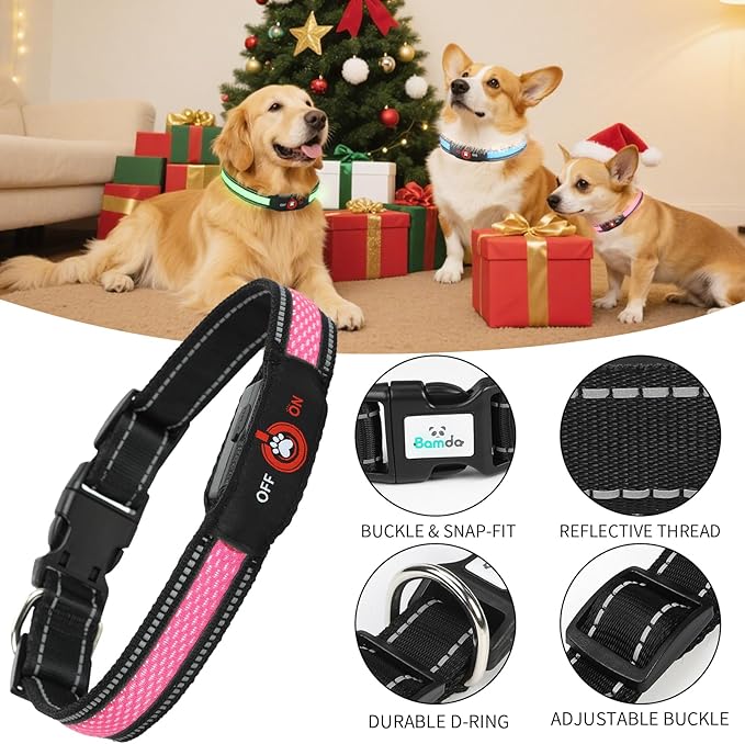 Light Up Dog Collar-Rechargeable & Long-Lasting Power LED Dog Collar Lights for Night Walking, Waterproof & Safety Glowing Collars for Small Dogs [Pink-S]