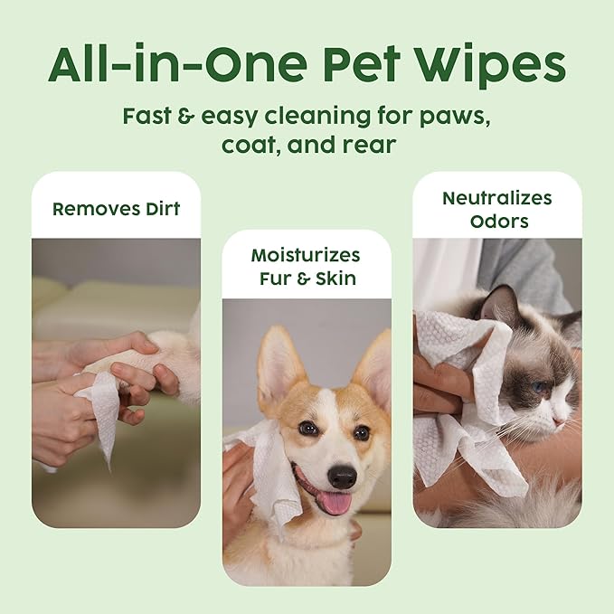 Pet Grooming Wipes - Viscose derived from Bamboo - Calming Lavender Scented - Freshening Dog Cat - Gentle on Sensitive Skin - Thick & Durable for Paw Coat & Bum Cleansing - 400 Count