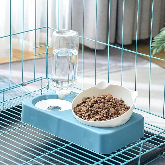Dog Bowl Dog Dishes Cats and Dogs Automatic Drinking Water and Feeding Both Wrists Drinking Water Without Wet Mouth Pet Food Bowl Blue