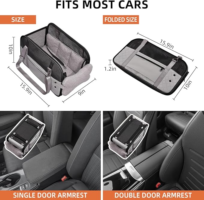 Center Console Dog Car Seat,Outdoor Dog Bed Sofa,Carseats for Small Dogs Carriers,Puppy Cat Car Seat(Gray)
