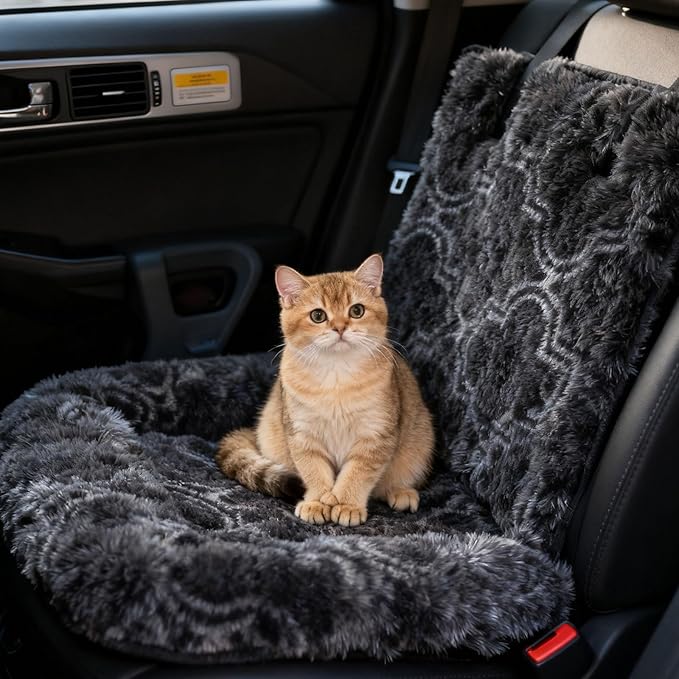 Generic Dog Car Seat for Dogs,Fluffy Pet Seat with Detachable Washable Cushion, Portable Travel-Safe Bed for Cars with Safety Belts (Black, 60X60cm)