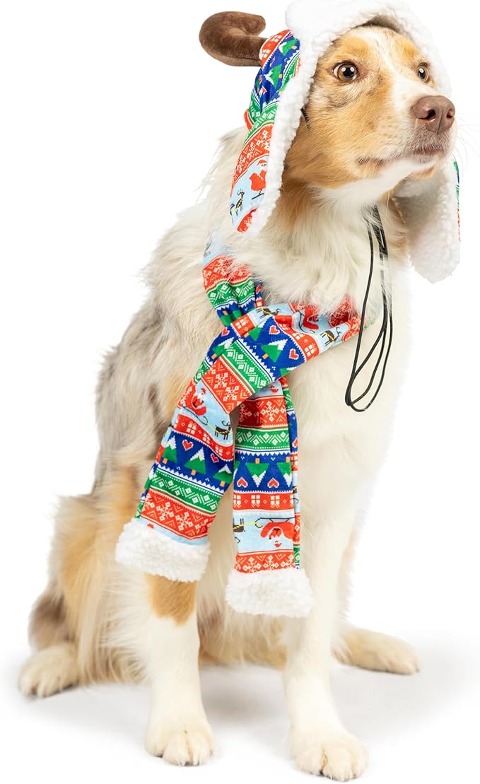 Huxley & Kent Pet Hat | Ugly Sweater Antler (Extra-Large) | Fun Christmas Holiday Hat for Dogs/Cats | Cute, Comfortable and Fun | SnugFit Strings for Best Fit