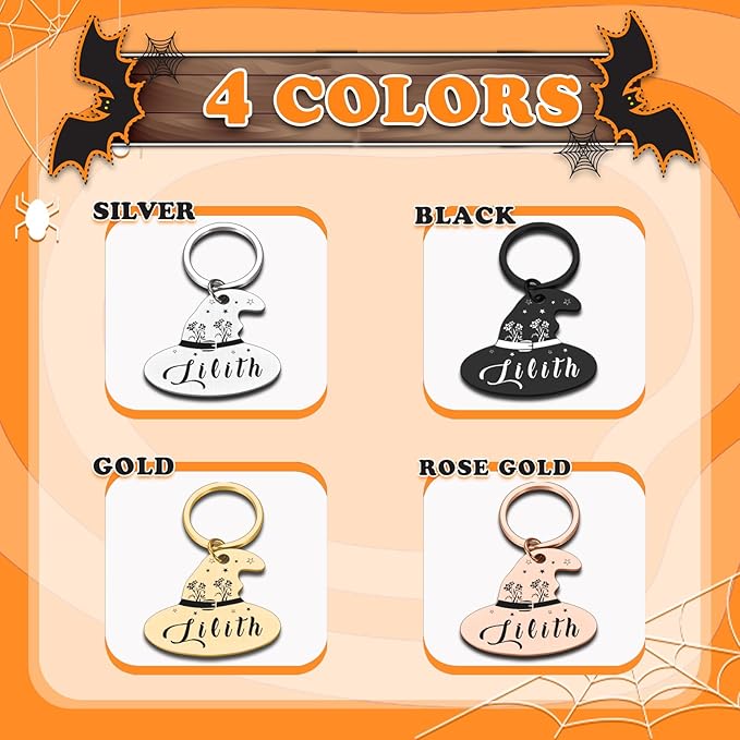 Personalized Halloween Cat Collar Tag – Goth Ghost Bat Pet ID Tags for Dogs & Cats, Spooky Accessories, Boo Basket Stuffers, Summon My Mom Dad, Cute Fall Gifts for Pets (Magic Hat-Shaped ID Tag)