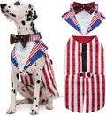 Kuoser Independence Day Dog Tuxedo Dog Suit and Bandana Set, 4Th of July Dog Costume American Flag Dog Outfit with Bow Tie for Large Medium Small Dogs Golden Retriever Samo Bulldogs, L