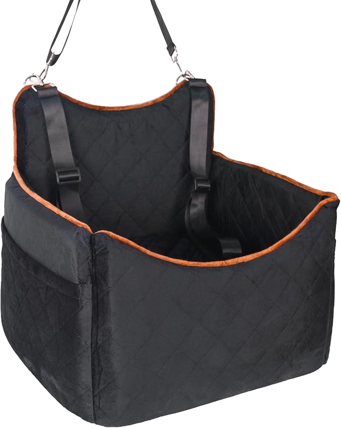 iPEGTOP Dog Car Seat for Small Medium Dogs Under 35 lbs, Washable Safety Cat Dog Booster Puppy Travel Bed with Memory Foam Cushion Secure Safe Buckles & Clip-On Leash, Black