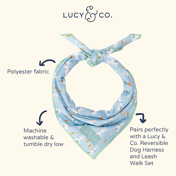 Lucy & Co. Funny Bunny Bandana - Durable Comfortable Dog Bandana - Designer Puppy Accessory - Machine Washable - Large - Blue Green Bunnies Plaid