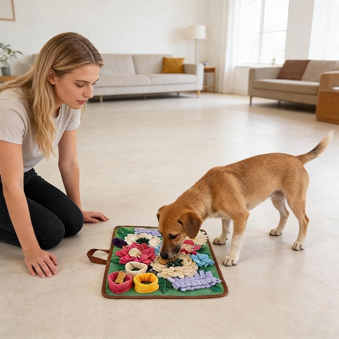 Snuffle Mat for Dogs - Folding Foraging Dispenser Base, Puppy Snuffle Mat, Soft Fabric Material, Interactive Nose Work Toy, for Training Feeding Licking Sniffing Digging Exercise Indoor Enrichment