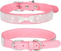 Rhinestone Dog Collar, Cute Dazzling Sparkling Soft Suede Leather Dog Cat Rhinestone Collar Crystal Diamond Pet Dog Puppy Collar (L, Pink-2)