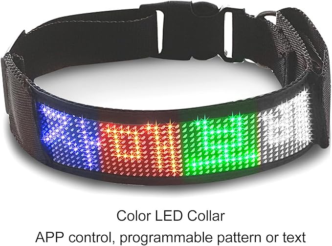 LED Dog Collar Color Light Up Dog Collars BT DIY Text Connection Rechargeable Necklace Webbing Lighted Collar for Camping Night Walking