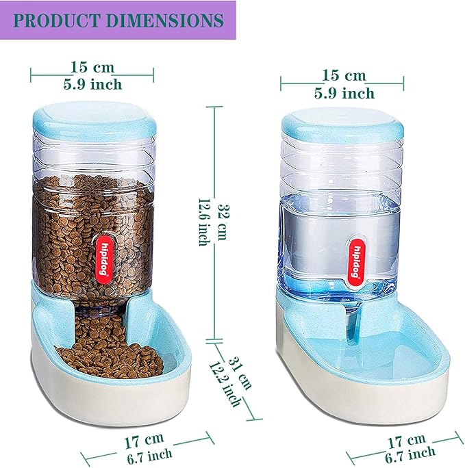 Automatic Feeders and Waterer Dog Cat Food Feeder Water Dispenser Gravity Food and Water Dispenser Automatic Food Dispenser for Small Large Pets Blue