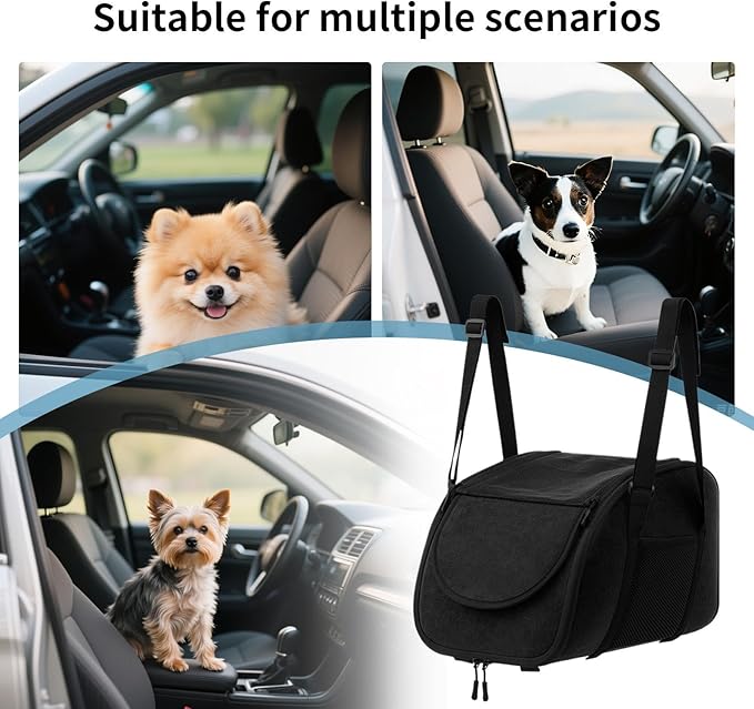 Dog Car Seat - Center Console Pet Carrier, Washable Puppy Accessories, Travel Crate | Soft Ventilated Booster with Safety Belt for Small Dogs And Cats, Perfect For Taxi Rides Road Trips Daily Commutes