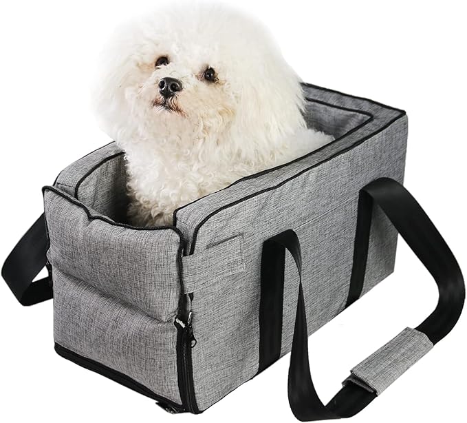 ele ELEOPTION Dog Car Seat Dog Armrest Seat Console Dog Car Seat Included Safety Tethers Pet Car Seat Travel Bag Suitable for Small Dogs Cats (Pets up 13 lbs)