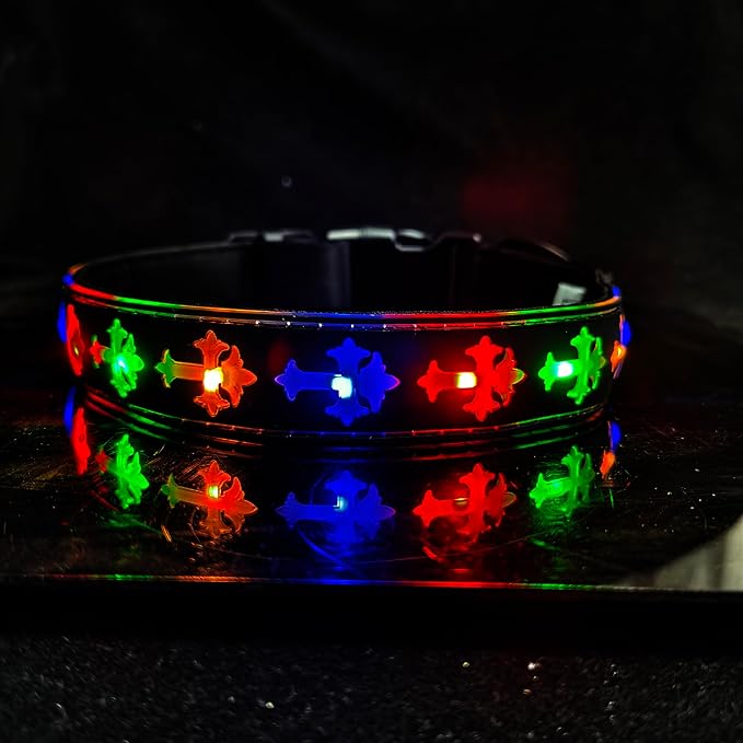 Subversive USB-C led Light up Dog Collar,Star Running LED Design Comfortable and Soft Material,Multicolored Lighting (CR-Black, M(11.8-15.7"))