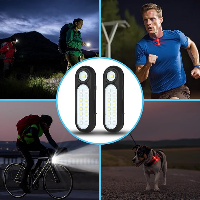 Running Lights for Runners, Rechargeable Clip On Flashlight for Runners Safety Light for Walking at Night, Portable Hands Free Flashlight for Walking Dog, LED Work Light Warning Flashing Camping(2Pcs)