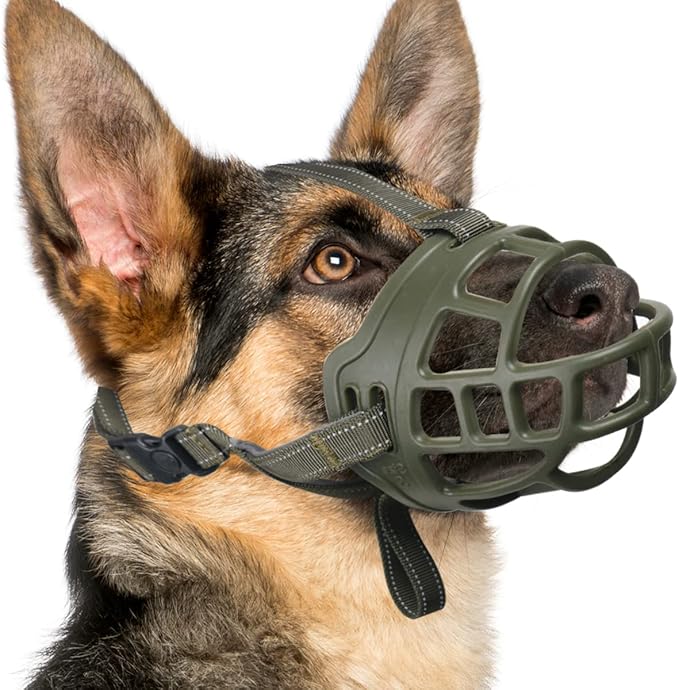 BARKLESS Dog Muzzle, Basket Muzzle for Small Medium Large Dogs, Soft Cage Mouth Cover for Biting Chewing, Allow Drinking Panting for German Shepherd Pitbull Rottweiler (1 (Snout 6-7½"), Green)