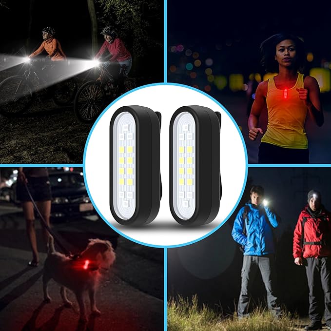 Yaklim Running Light, 2 Pack Clip on Flashlight for Runners Rechargeable Safety Lights for Walking at Night Hands Free Emergency LED Flashlight Work Light Warning Flashing Camping Hiking Walking Dog
