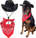 Yewong Pet Cowboy Costume Accessories Dog Cat Pet Size Cowboy Hat and Bandana Scarf West Cowboy Accessories for Puppy Kitten Party Festival and Daily Wearing Set of 2 (Black)