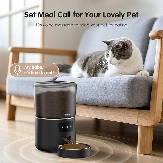 Automatic Cat Feeder, Cat Food Dispenser 4L, 2.4G WiFi Cat Feeder Automatic 1-10 Meals, 1-9 Portions/Meal Timed Cat Feeder, Automatic Pet Feeder for Cats Dog with Stainless Steel Feeding Bowl