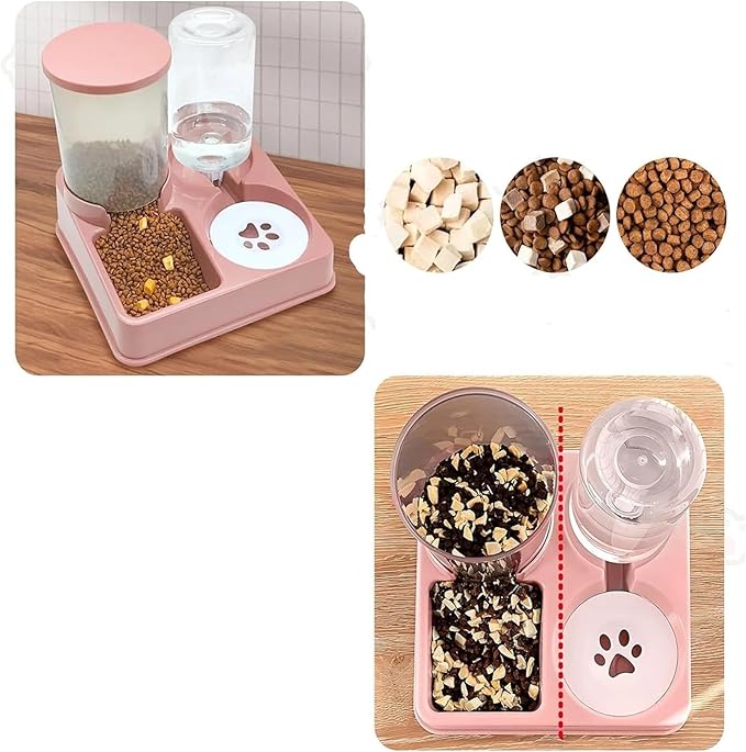 Automatic Cat Feeder and Water Feeder Set - 2 in 1 Tilted Stress Pet Food and Water Feeder for Cats and Small Dogs(Blue)