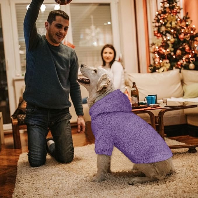 Fuzzy Dog Sweaters for Large Dogs Pet Hoodie Clothes Warm Soft Pet Coats Hooded Sweatshirt Dog Sweaters for Extra Large Dogs(Purple-XL)