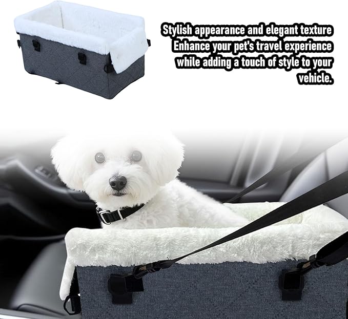 Diydeg Dog Car Seat, Soft Easy Installation Dog Booster Seat of Small Dogs and Cats, Portable Comfortable Travel Carrier Bed with Adjustable Straps for Cars, Trucks and SUVs (Grey)