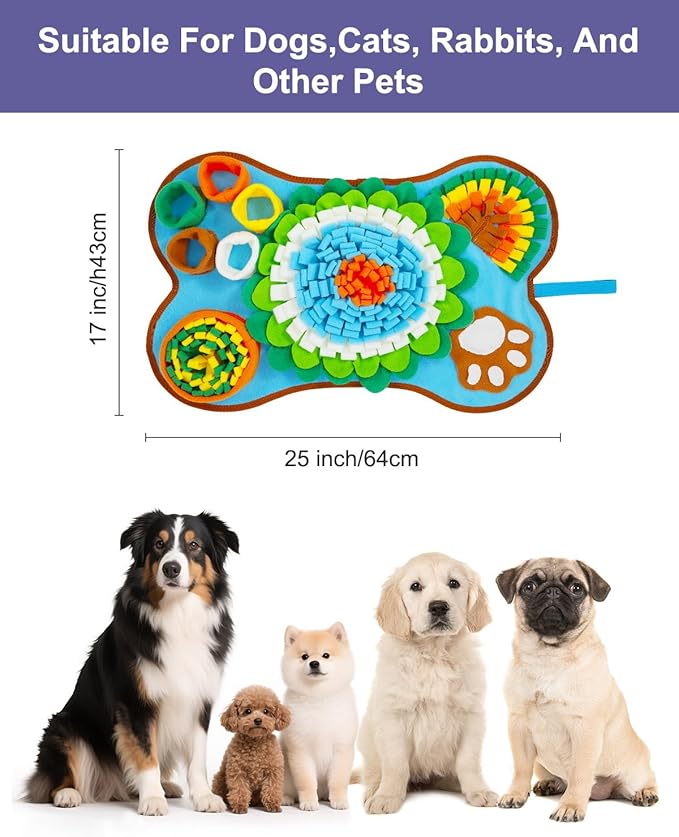 JXTZ Snuffle Mat for Dogs, Pet Sniffing Pad for Medium & Small Dogs, 25 x 17 in, Slow Feeder Dog Treat Mat for Training & Stress Relief, Improves Sniffing Abilities, Non-Slip Bottom, Easy to Clean