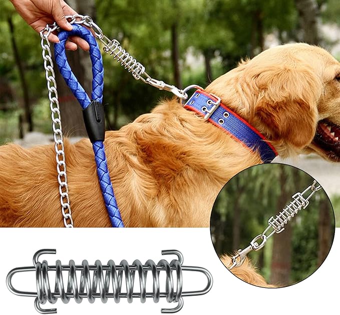 Stainless Steel Dog Leash Shock Absorbing Spring by SUUJI - 4 Pcs Dog Cable Tie Out Buffer Spring for Run Or Training,Heavy Duty Tent Rope Fixed Buckle Tensioner for Outdoor Hiking Camping