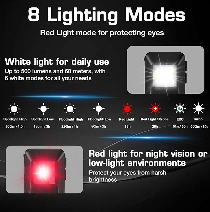 WORKPRO EDC Flashlight Clip-on Light, 500 Lumens Rechargeable Flashlight with Type-C, Magnetic Pocket Light for Working, Cycling, Signaling, Running, Camping, Blue